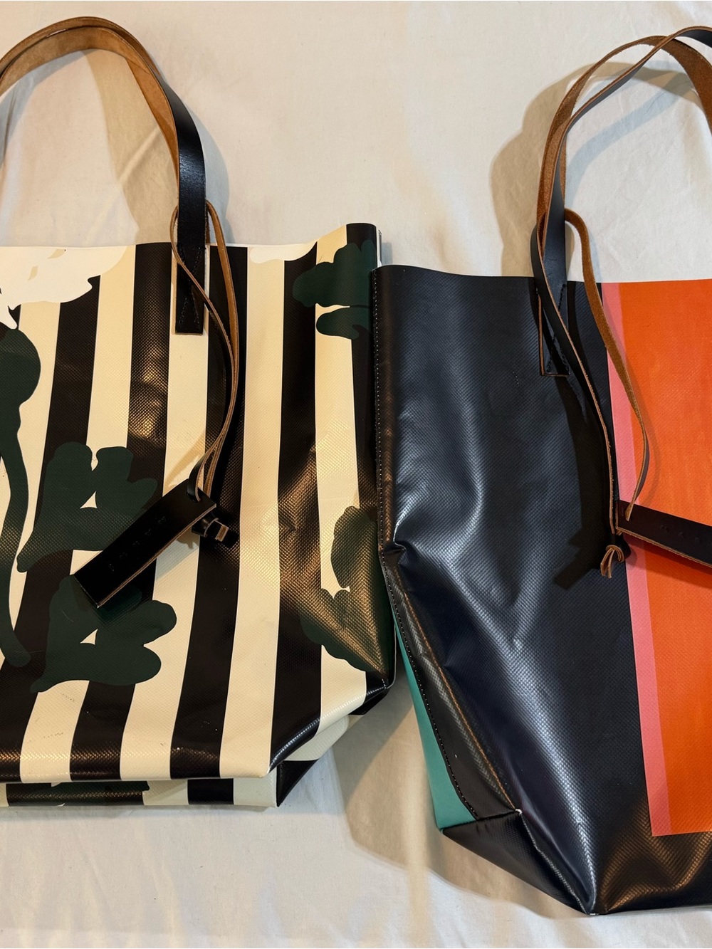 Lot of 2 Marni PVC Leather Handle Tote Bags + 1 Dust Bag